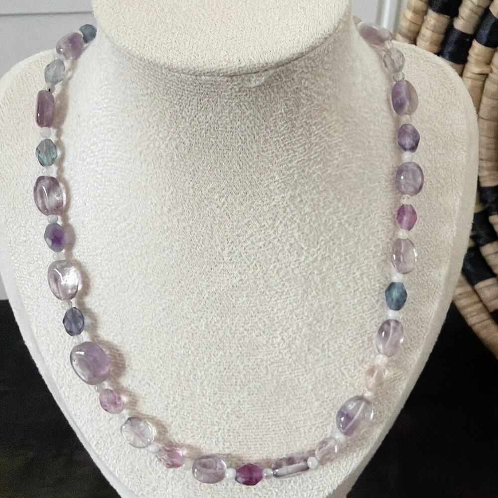 Second Bloom Studio Amethyst Fluorite Moonstone Necklace 18.5" + Extender